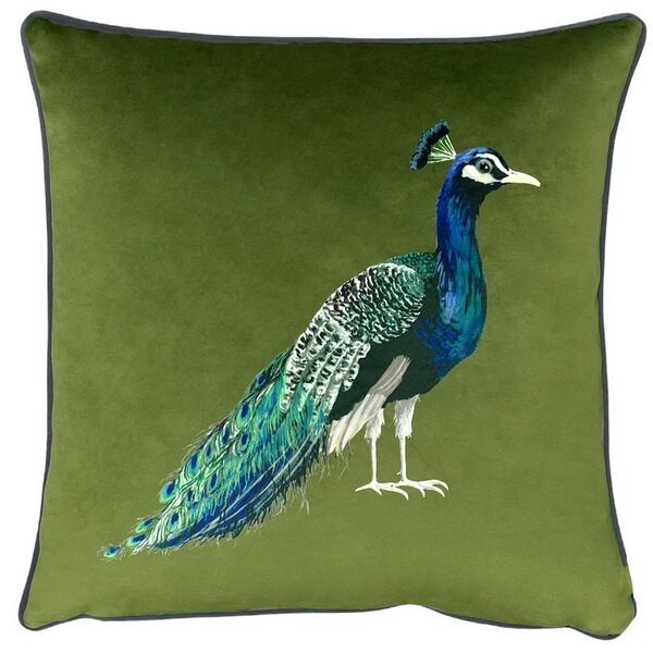 Evans Lichfield Peacock Filled Cushion 43cm x 43cm Olive
