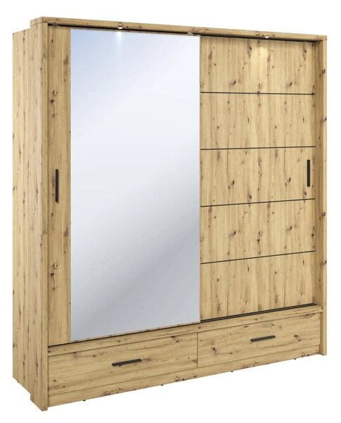Allen Wooden Wardrobe 2 Sliding Doors In Artisan Oak With LED