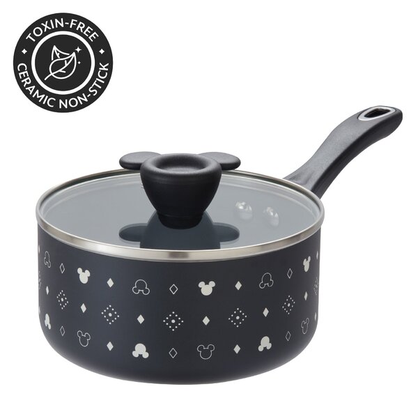 Disney Monochrome Mickey Mouse: Ceramic Non-Stick Saucepan & Lid - 18cm Black