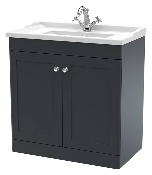 Classique Floor Standing 2 Door Vanity Unit with Ceramic Basin Soft Black