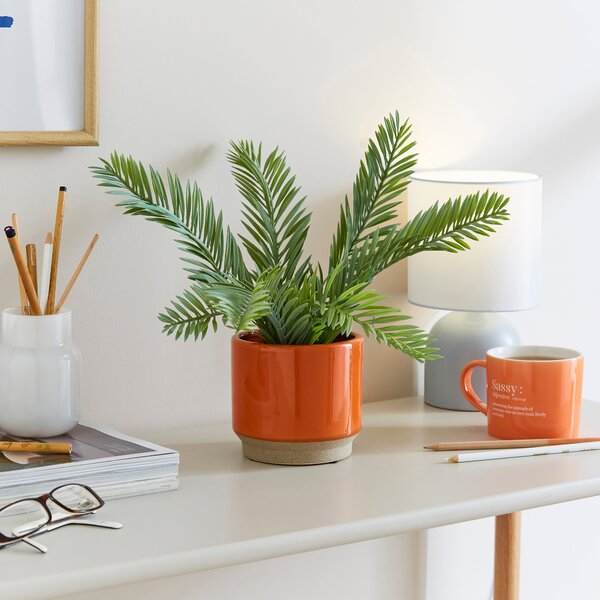 Artificial Palm Plant in Ceramic Pot Tangerine (Orange)