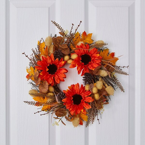 Artificial Sunflower Wreath Orange