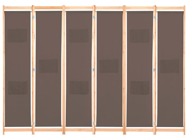 6-Panel Room Divider Brown 240x170x4 cm Fabric