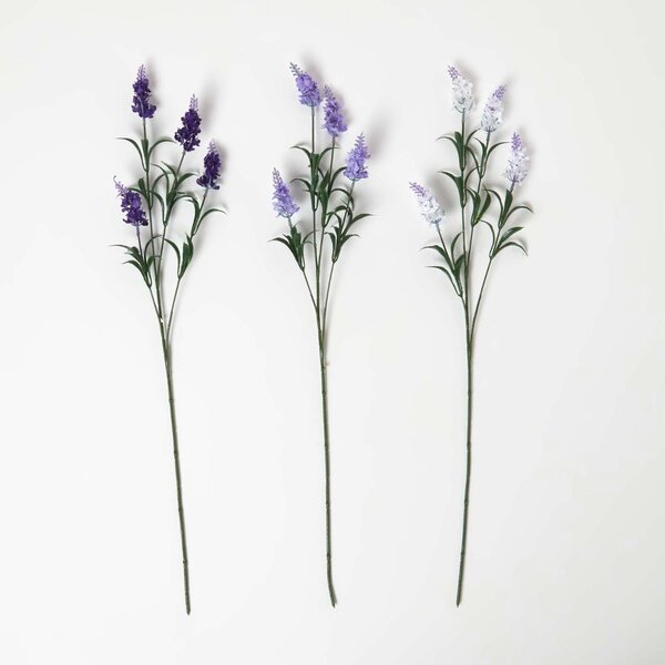 Homescapes Artificial Lavender Single Stem Set of 3