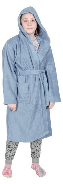 Blue 100% Combed Egyptian Cotton Hooded Kids Bathrobe, Small