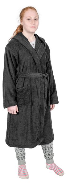 Black 100% Combed Egyptian Cotton Hooded Kids Bathrobe, Small