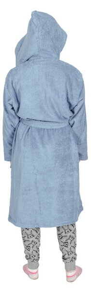 Blue 100% Combed Egyptian Cotton Hooded Kids Bathrobe, Small