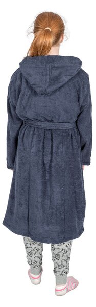 Navy Blue 100% Combed Egyptian Cotton Hooded Kids Bathrobe, Small