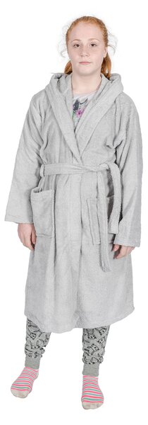 Silver Grey 100% Combed Egyptian Cotton Hooded Kids Bathrobe, Small