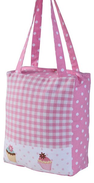 Cotton Pink Gingham & Cup Cakes Design Shopping Bag, 36 x 43 x 11 cm