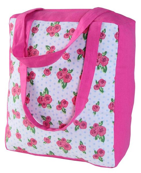 Cotton Pink Roses and Dots Design Shopping Bag, 27 x 32 x 11 cm