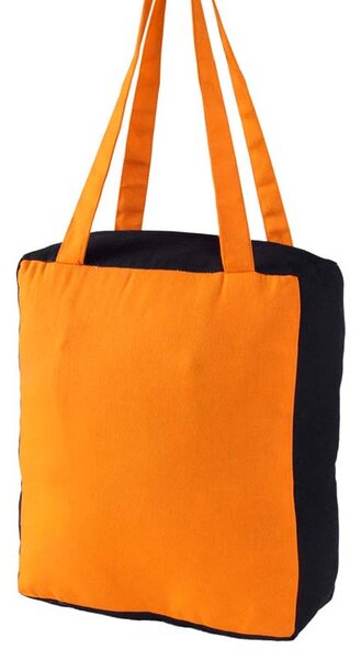 Cotton Solid Orange & Black Design Shopping Bag, 27 x 32 x 11 cm