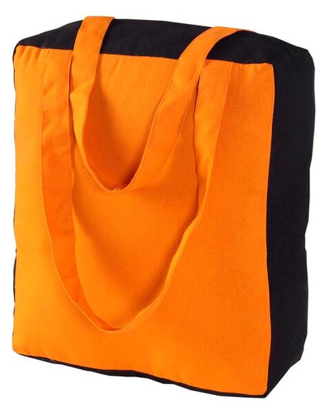 Cotton Solid Orange & Black Design Shopping Bag, 27 x 32 x 11 cm