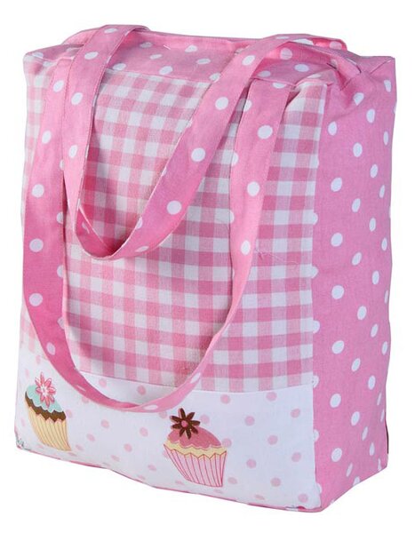 Cotton Pink Gingham & Cup Cakes Design Shopping Bag, 36 x 43 x 11 cm