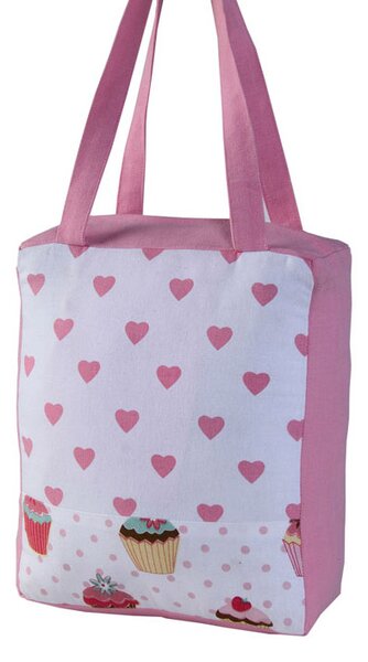 Cotton Pink Hearts & Cup Cakes Design Shopping Bag, 27 x 32 x 11 cm