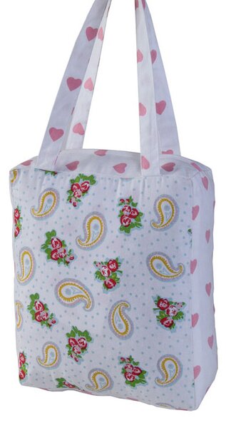 Cotton Paisley & Hearts Design Shopping/Shoulder Bag, 27 x 32 x 11 cm