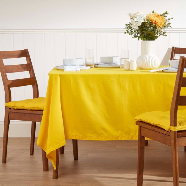 Homescapes Plain Cotton Yellow Tablecloth, 54 x 54 Inches