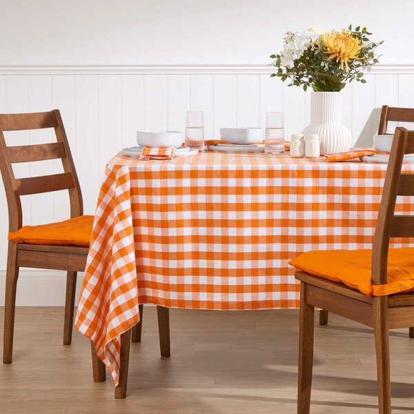 Homescapes Orange Block Check Gingham Tablecloth, 54 x 54 Inches