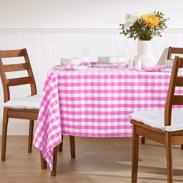 Homescapes Pink Block Check Gingham Tablecloth, 54 x 54 Inches