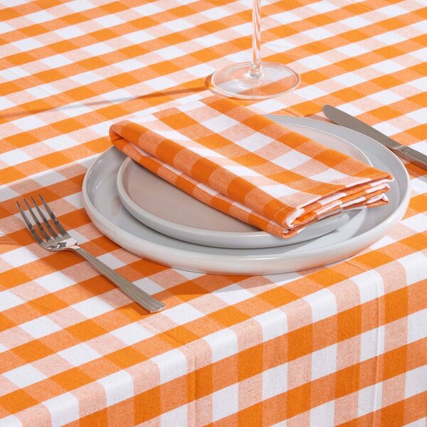 Homescapes Orange Block Check Gingham Cotton Fabric 4 Napkins Set