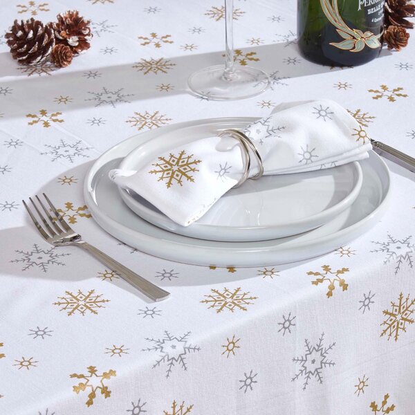 Homescapes Christmas Gold Snowflake Cotton Fabric 4 Napkins Set