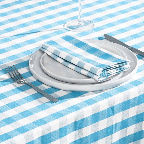 Homescapes Blue Block Check Gingham Cotton Fabric 4 Napkins Set