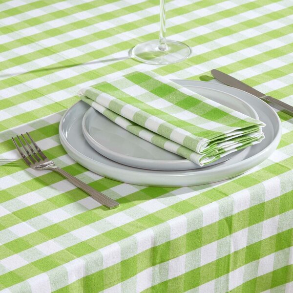 Homescapes Green Block Check Gingham Cotton Fabric 4 Napkins Set