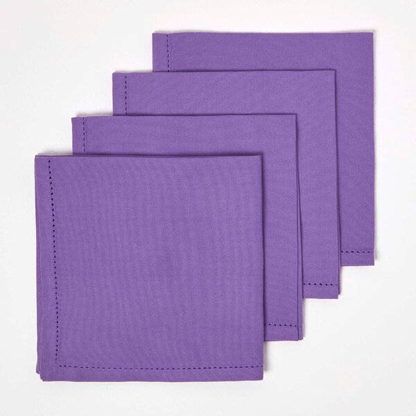 Homescapes Purple Cotton Fabric 4 Napkins Set