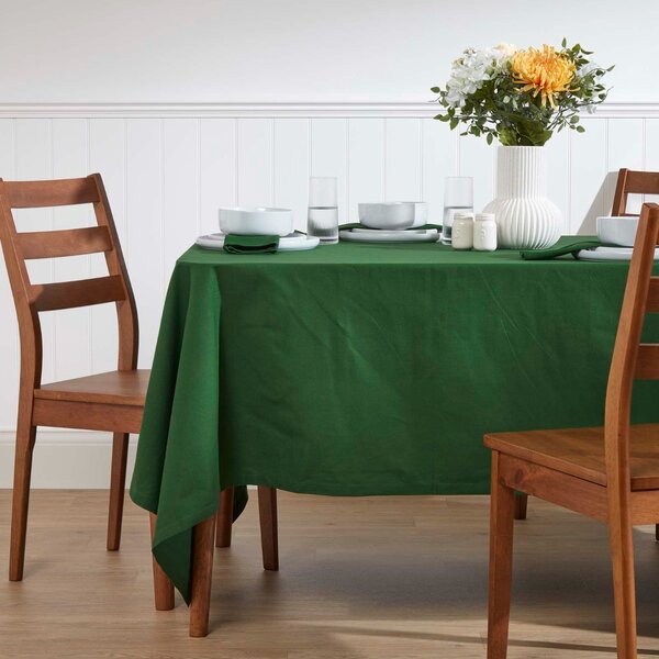 Homescapes Dark Green Tablecloth 137 x 137 cm 100% Cotton