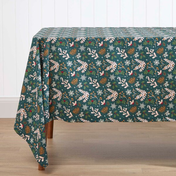 Homescapes Green Christmas Tablecloth 137 x 137 cm, Holly Design