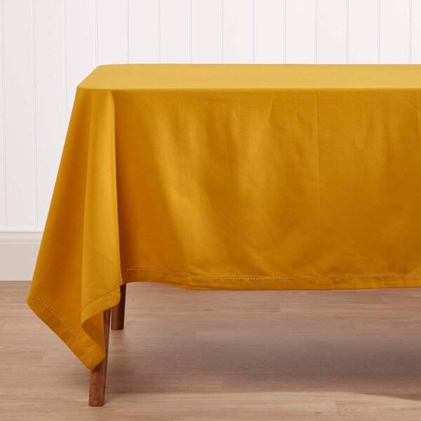 Homescapes Plain cotton Mustard Yellow Tablecloth, 54 x 54 Inches