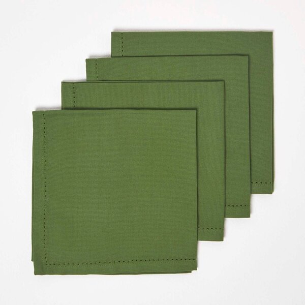 Homescapes Dark Olive Fabric 4 Napkins Set