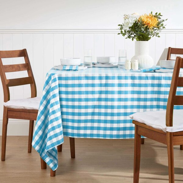 Homescapes Blue Block Check Gingham Tablecloth, 54 x 54 Inches