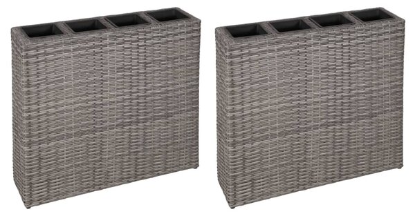 Garden Raised Bed with 4 Pots 2 pcs Poly Rattan Grey(2x45426)