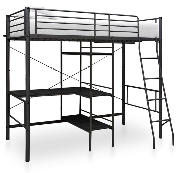 Bunk Bed with Table Frame Black Metal 90x200 cm