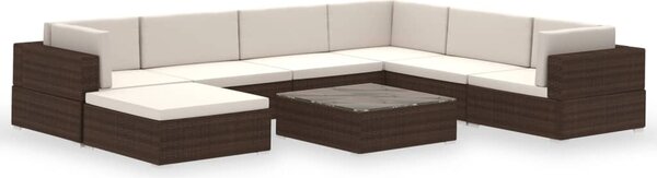 8 Piece Garden Lounge Set with Cushions Poly Rattan Brown