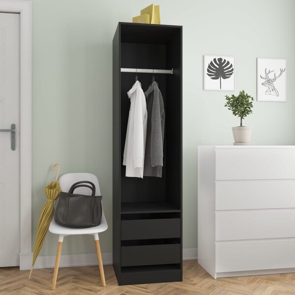 Wardrobe with Drawers Black 50x50x200 cm Engineered Wood