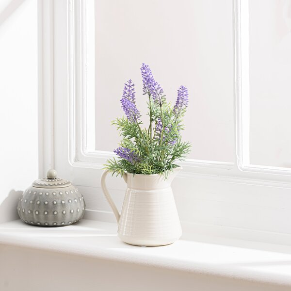 Artificial Lavender in Cream Ceramic Jug Purple