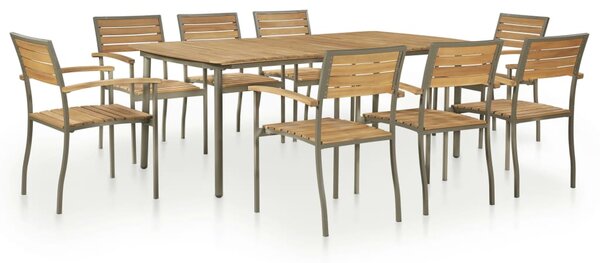 9 Piece Outdoor Dining Set Solid Acacia Wood and Steel