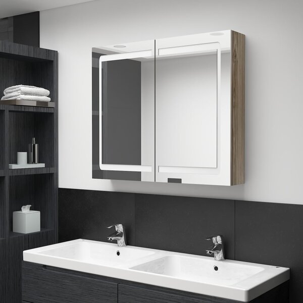 LED Bathroom Mirror Cabinet Oak 80x12x68 cm
