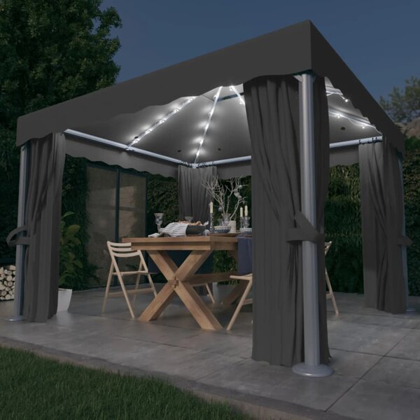 Gazebo with Curtain&LED String Lights 3x3 m Anthracite