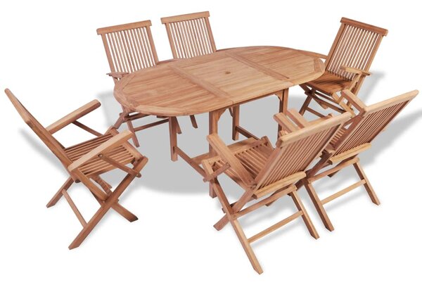 7 Piece Outdoor Dining Set Solid Teak Wood