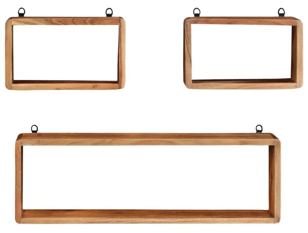 3 Piece Wall Cube Shelf Set Soild Acacia Wood