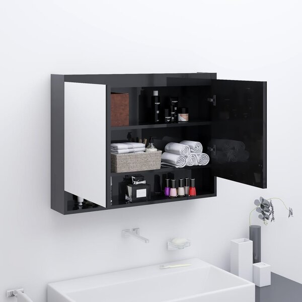 Bathroom Mirror Cabinet 80x15x60 cm MDF Shining Black