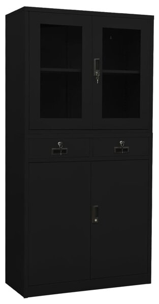 Office Cabinet Black 90x40x180 cm Steel and Tempered Glass