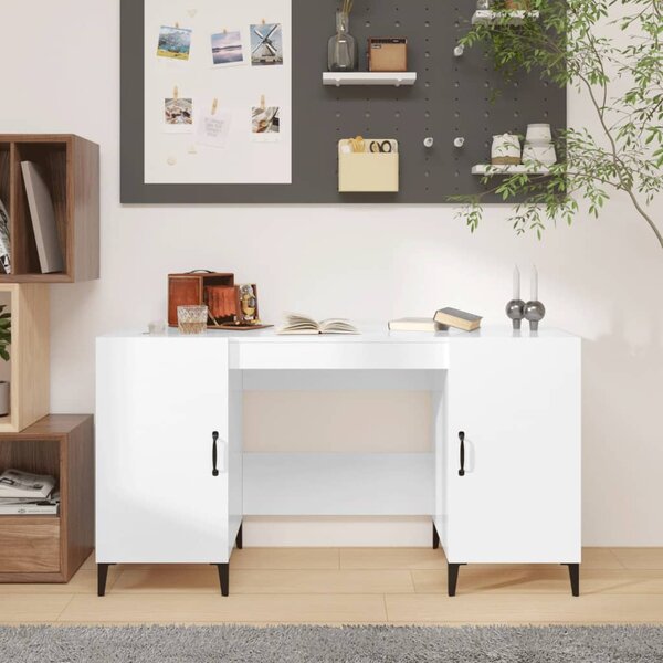 Desk High Gloss White 140x50x75 cm Engineered Wood