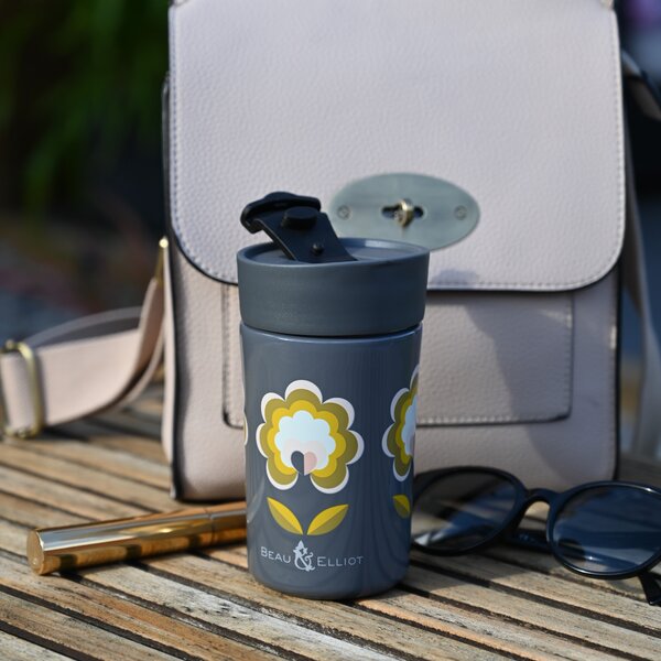 Boho 300ml Insulated Travel Mug, Grey/White/Yellow