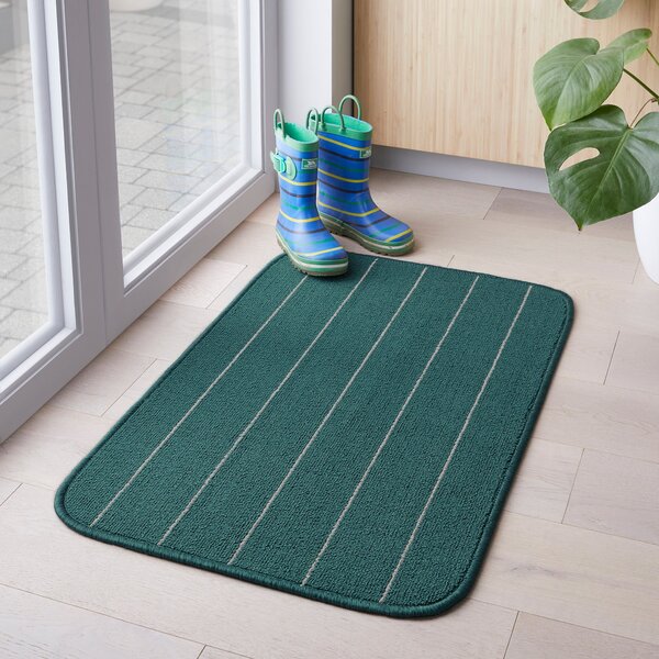 Practimat Theo Stripe Washable Doormat Emerald