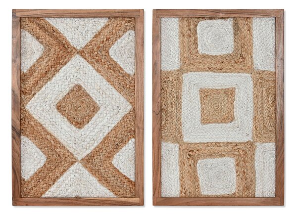 Painting Home ESPRIT White Natural Geometric Boho 40 x 3 x 60 cm (2 Units)