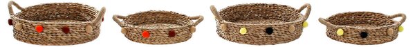 Basket set DKD Home Decor 49 x 40 x 9,5 cm Pompoms Seagrass Boho (2 Units)